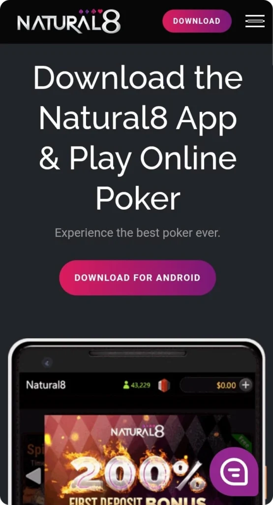The official Natural Eight app download landing page featuring 'Download Now' buttons for iOS and Android on a premium red and gold background