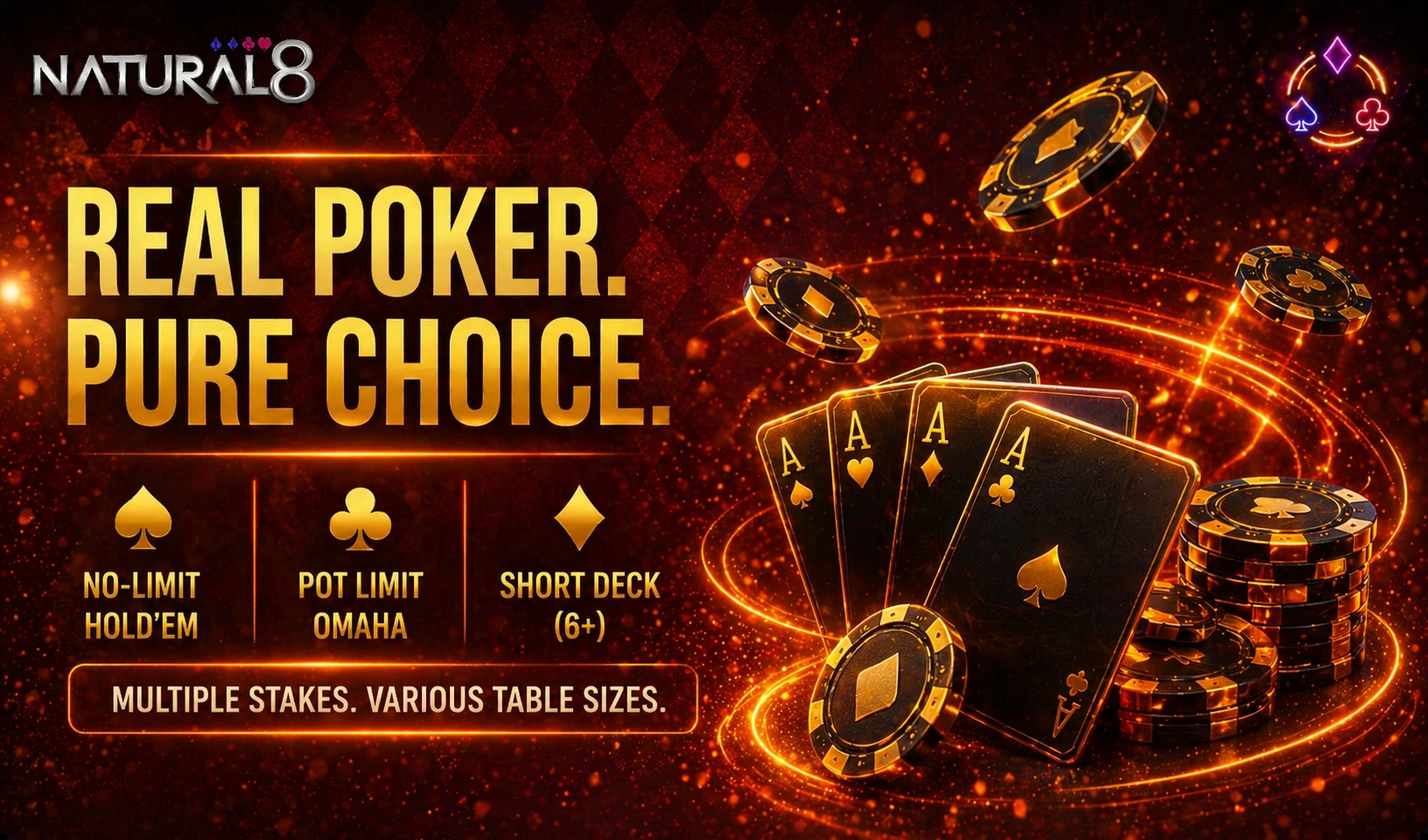 Natural8 poker tools banner with dashboard analytics, smart HUD, odds calculator and betting interface focused on strategy and performance tracking