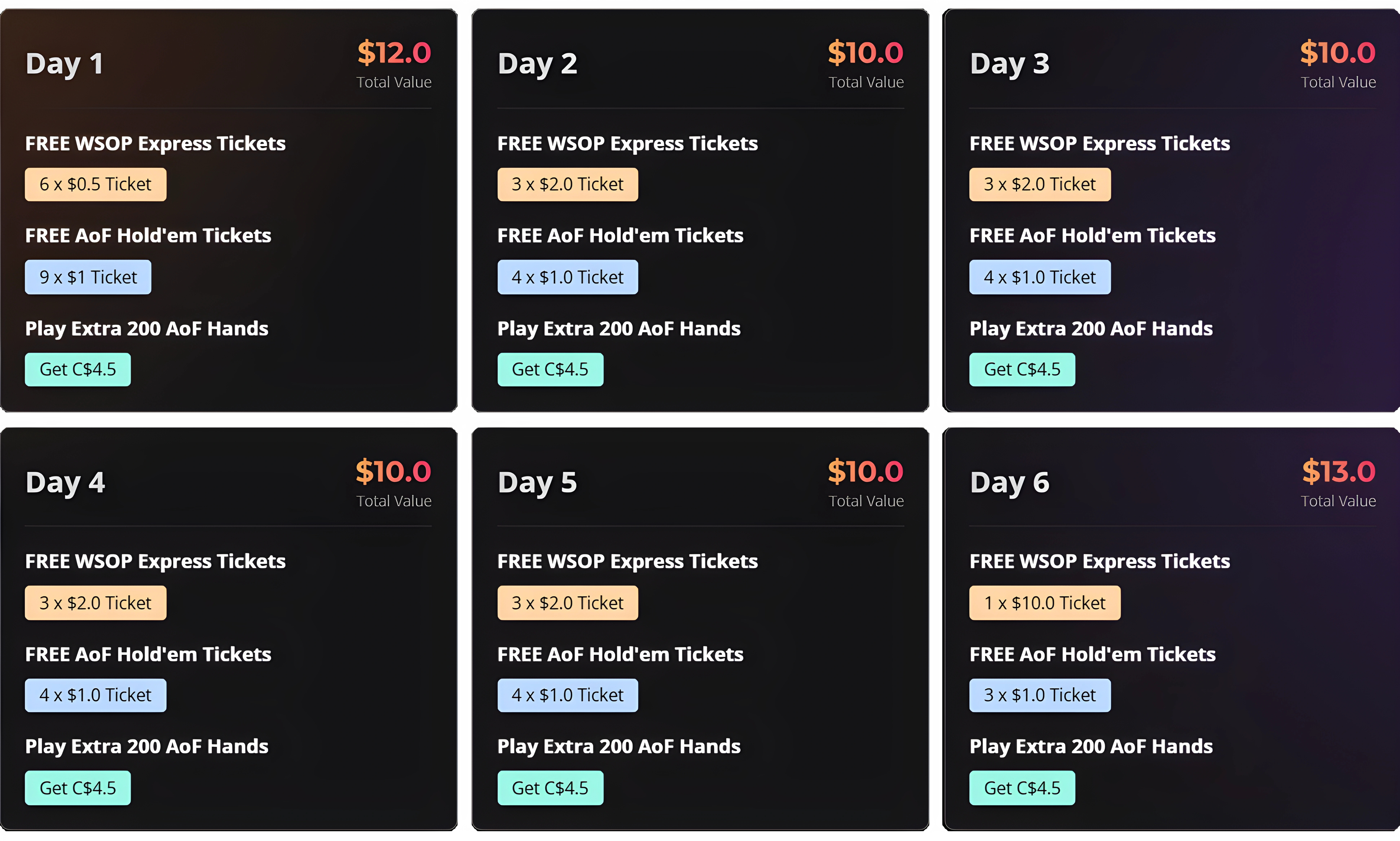 Natural Eight daily rewards system with WSOP tickets Holdem tickets and cashback bonuses for multiple days