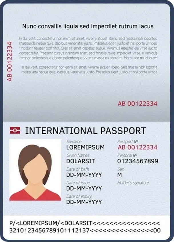 A template showing the correct way to submit a passport for Natural Eight account verification, including clear visibility of the photo and personal details